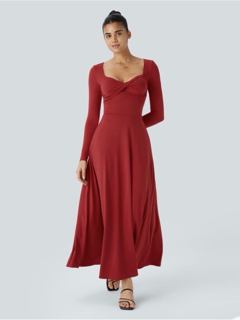 HALARA Twist Front Long Sleeve Maxi Dress in Brick Red